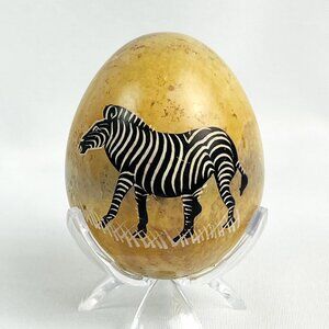 Handcrafted Vintage Kenyan Stone Egg Etched Zebra Design Paperweight